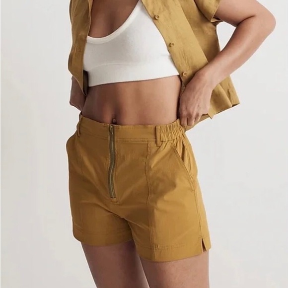 Madewell Olive Green Zip Front Tapered Shorts size Medium NWT - Picture 5 of 7
